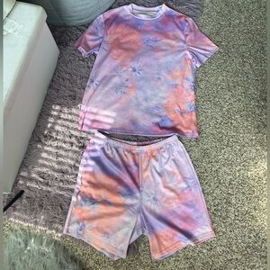 Plus Purple/Pink Tie Dye Biker Shorts Set